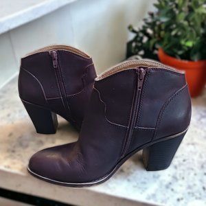Lucky Brand Brown Leather  Western Style Stacked Heel Ankle Booties Size 8.5